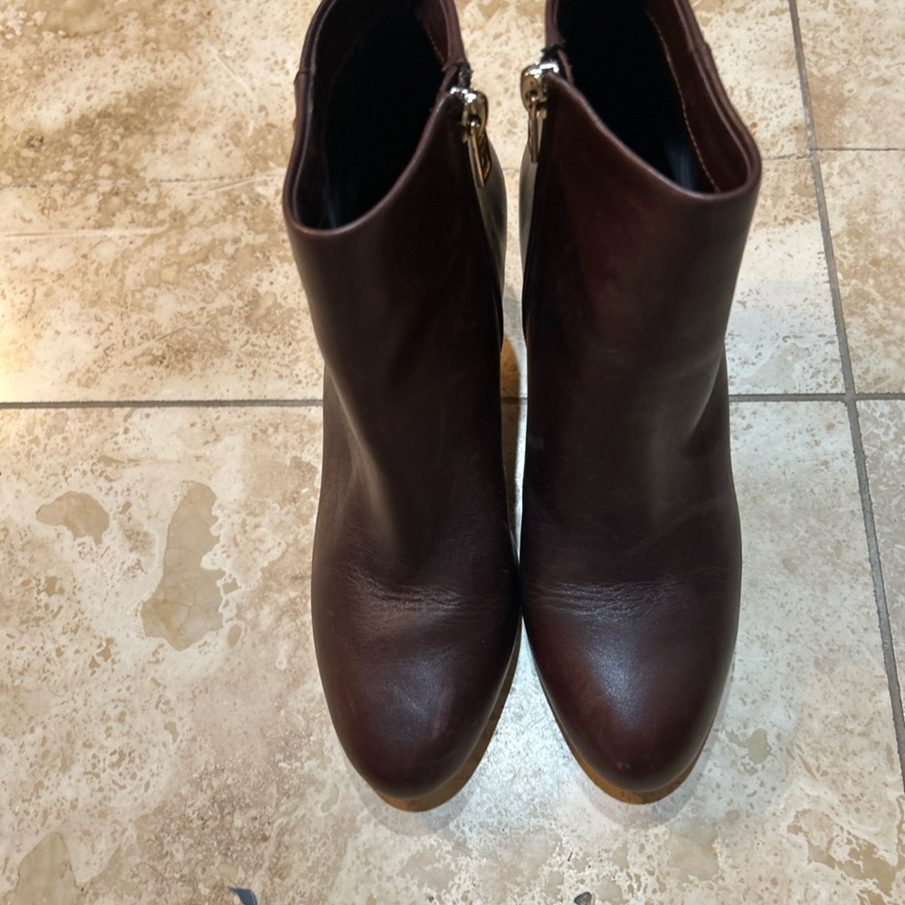 Coach brown leather ankle bootie with gold studs Size 6